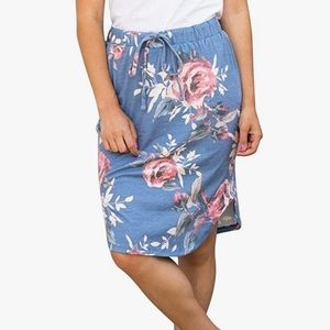 Blue floral print pencil skirt
